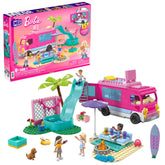 MEGA Barbie Car Building Toys Playset, Dream Camper Adventure with 580 pieces, 4 Micro-Dolls and Accessories, Pink, for Kids Age 6+ Years, HPN80
